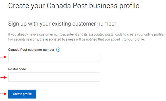 Enter CP customer number and postal code