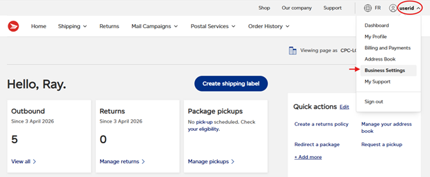 Go to Business Settings from user drop down