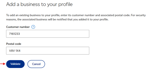 Validate customer number and postal code