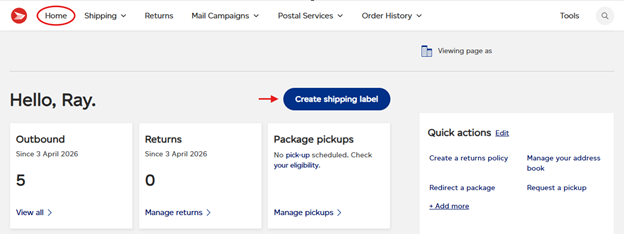 Go to Create Shipping Label